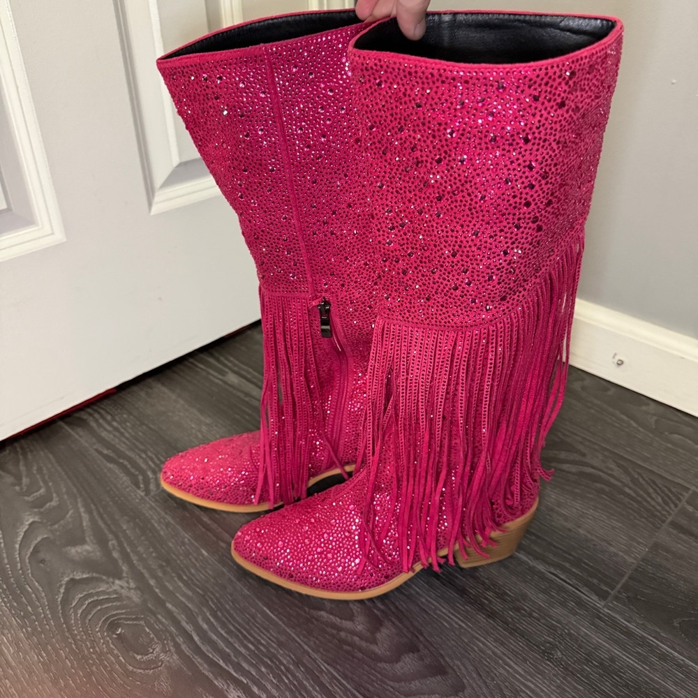 Rhinestone Pink Fringe Women's Boots 7